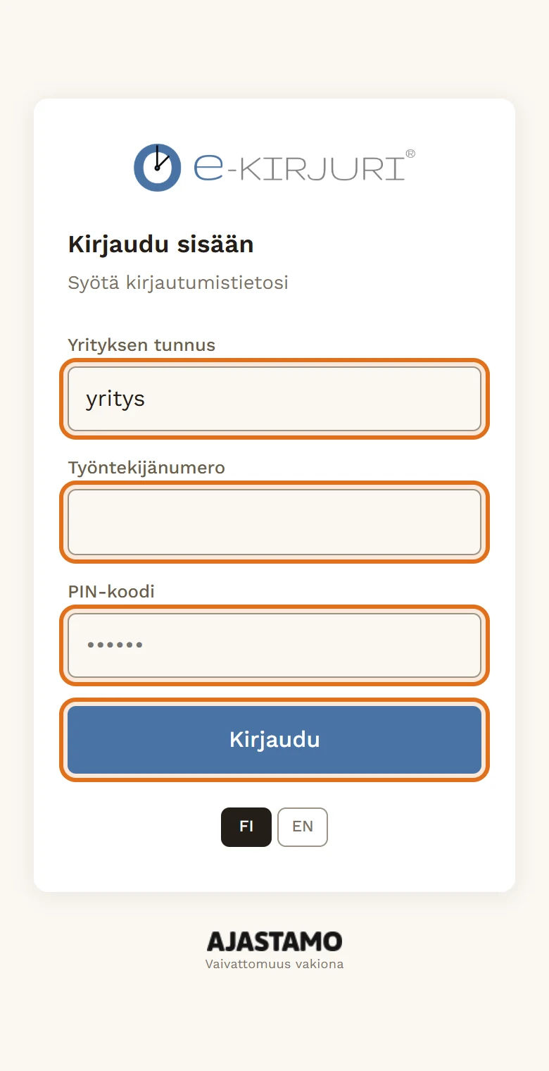 Kirjaudu sisään -näkymä puhelimessa